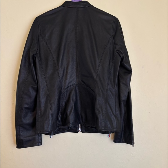 Karl Lagerfeld Black Leather Jacket with Signature Lining - Picture 8 of 9